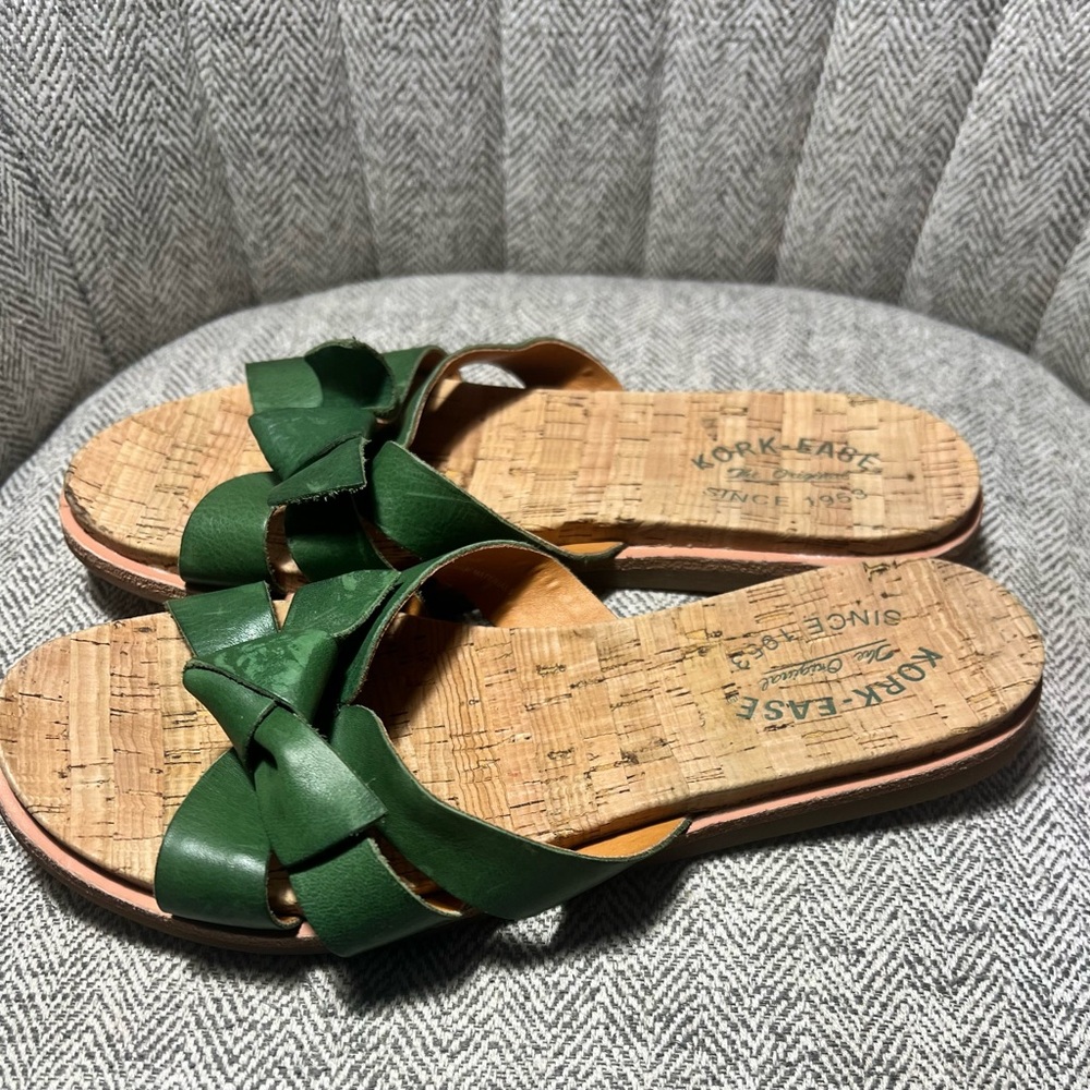 Kork-Ease Olive Leather Slide Sandals